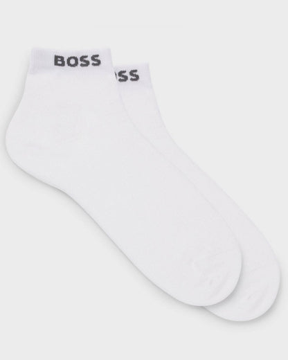 BOSS Orange 2-Pack Mens Short Socks with Logo Cuffs - White 100