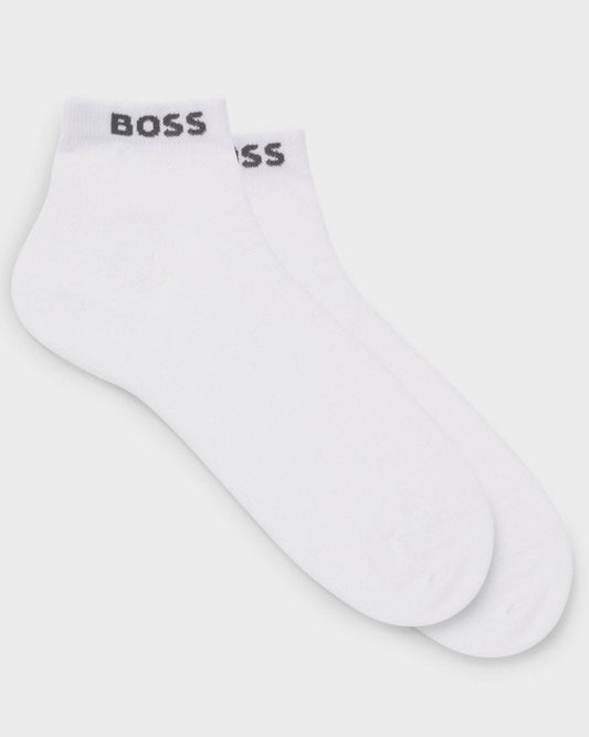 BOSS Orange 2-Pack Mens Short Socks with Logo Cuffs - White 100