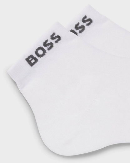 BOSS Orange 2-Pack Mens Short Socks with Logo Cuffs - White 100