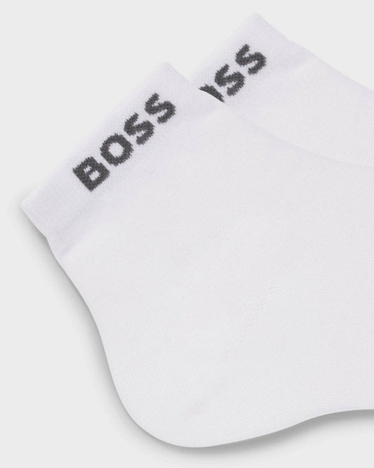 BOSS Orange 2-Pack Mens Short Socks with Logo Cuffs - White 100