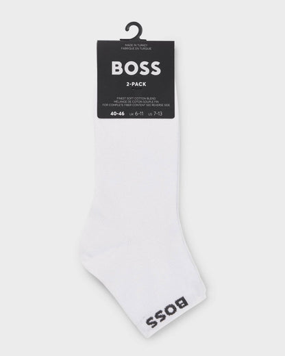 BOSS Orange 2-Pack Mens Short Socks with Logo Cuffs - White 100