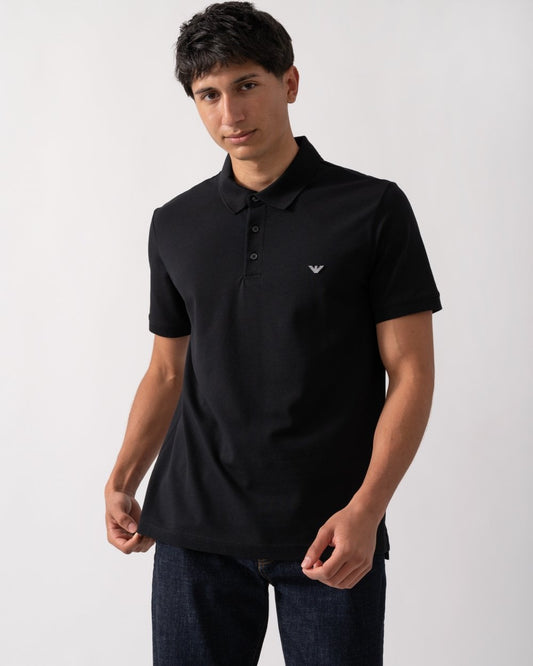 Emporio Armani Mens Eagle Logo Beach Polo - Black