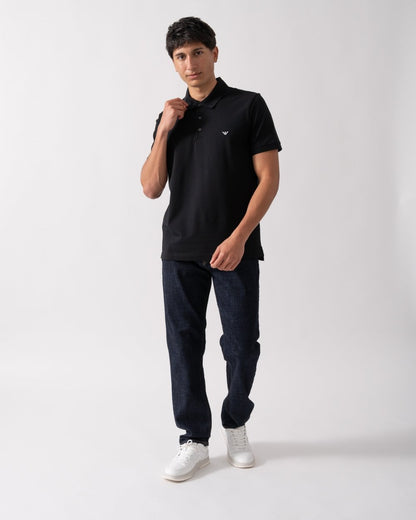 Emporio Armani Mens Eagle Logo Beach Polo - Black
