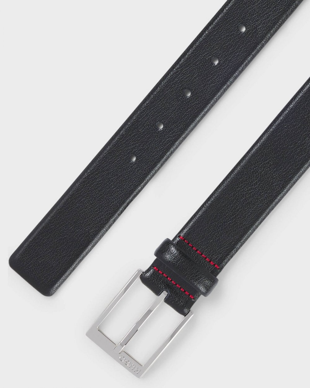 HUGO Gellot Mens Grained-Leather Belt with Logo Engraved Buckle