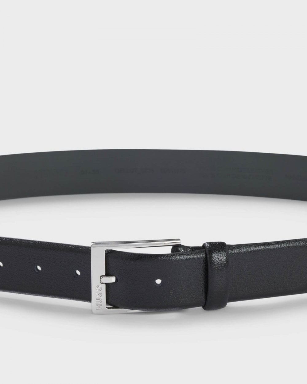 HUGO Gellot Mens Grained-Leather Belt with Logo Engraved Buckle