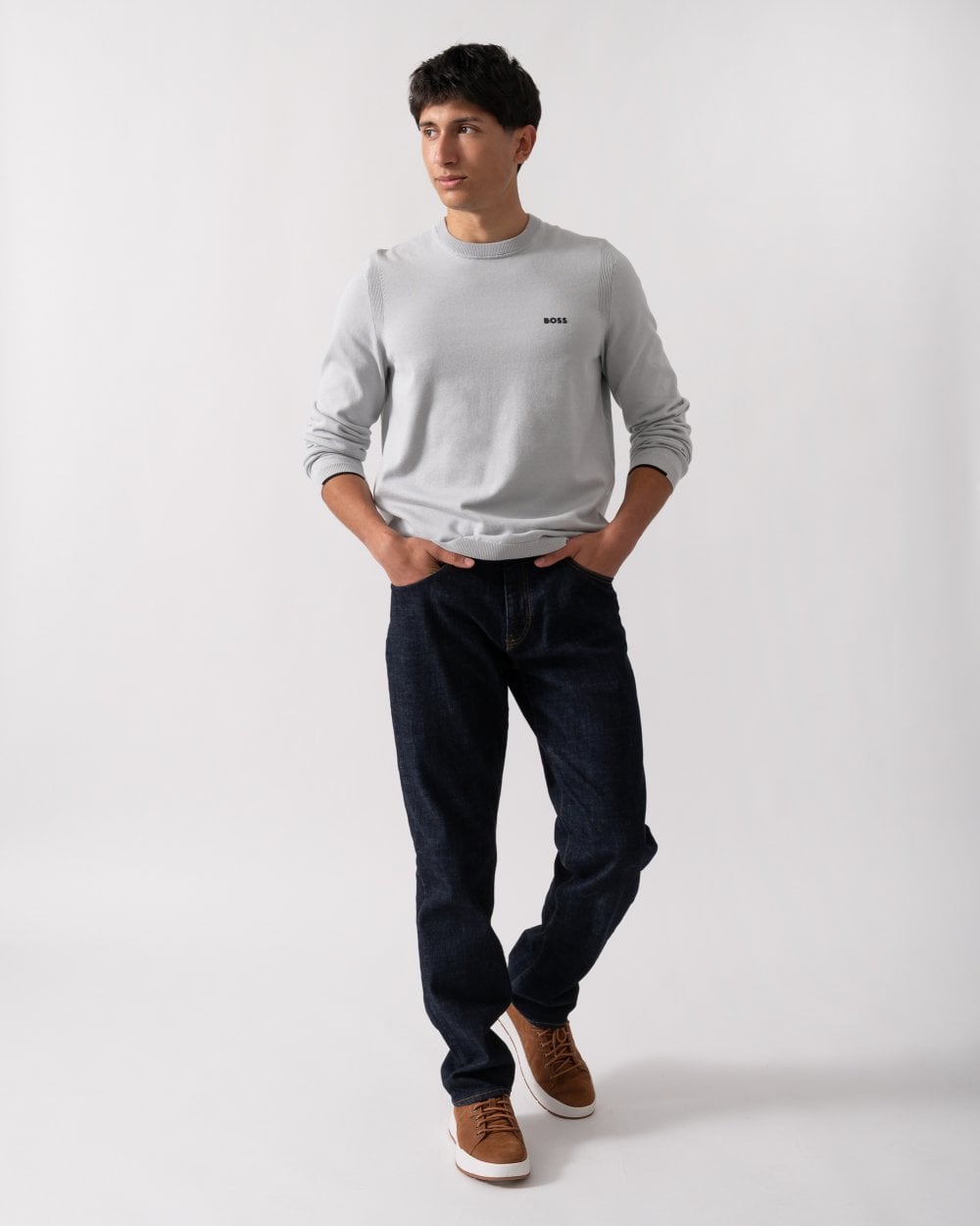 BOSS Green Ever-X Crew Neck Mens Jumper - Light/Pastel Grey 052