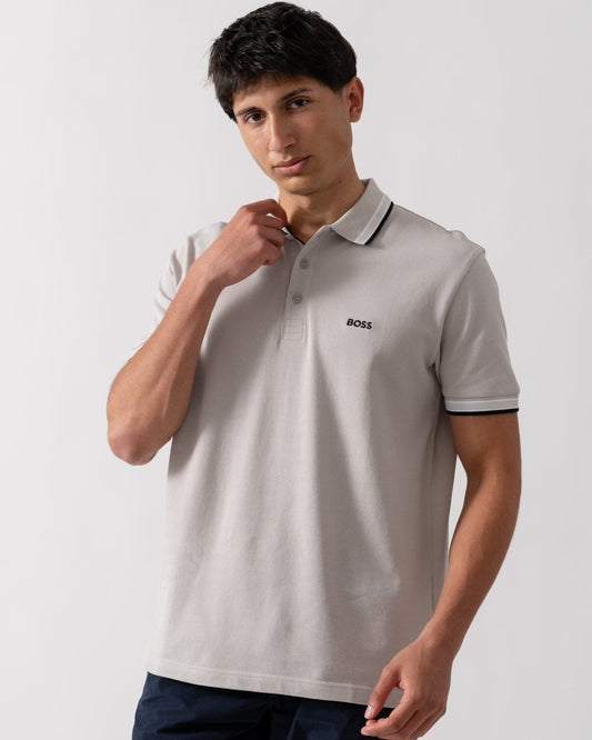 BOSS Green Paddy Contrast Mens Polo - Open Grey 070
