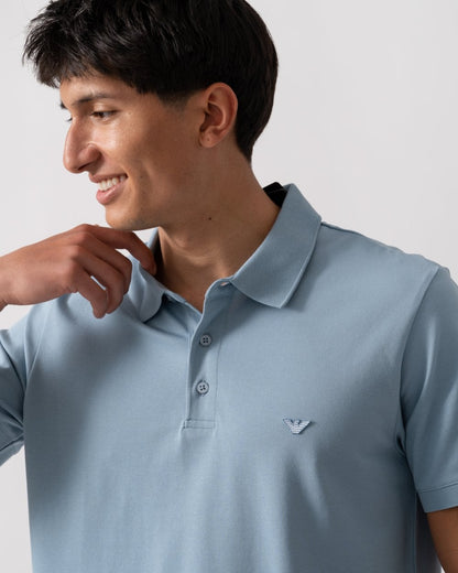 Emporio Armani Mens Eagle Logo Beach Polo - Ashley Blue