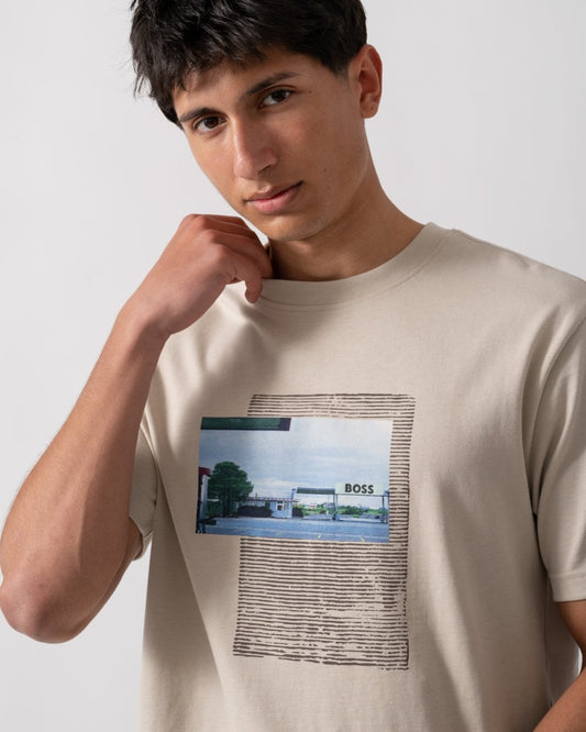 BOSS Orange Ontheway Mens Graphic Print T-Shirt - Light Beige 271