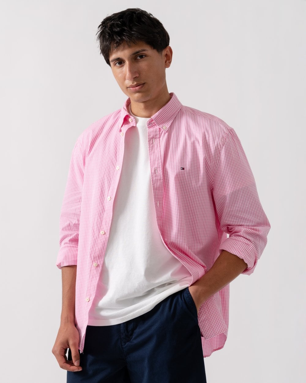 Tommy Hilfiger Flex Poplin Gingham Long Sleeve Mens Shirt
