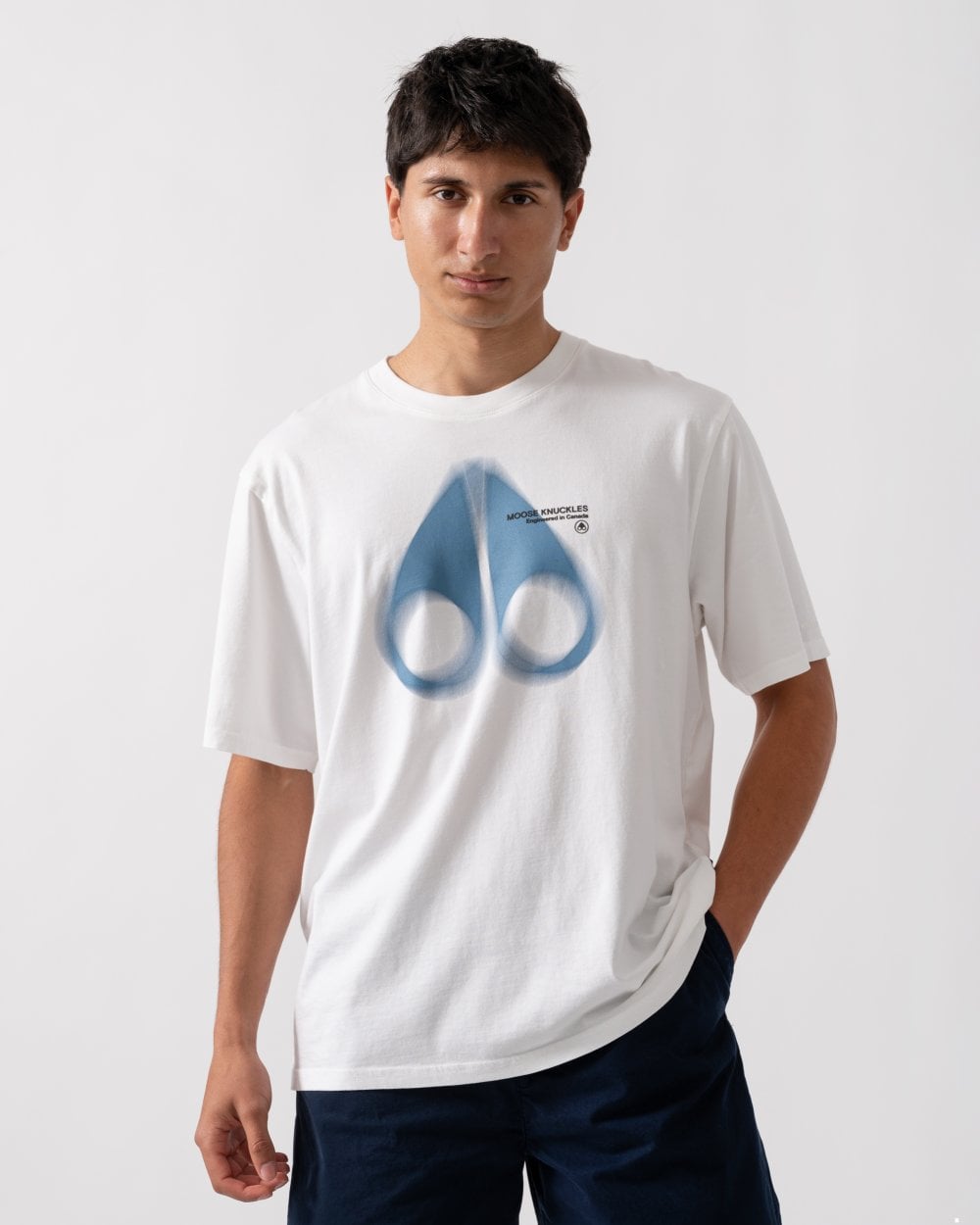 Moose Knuckles Maurice Mens Blur Logo T-Shirt - Milky Way 891