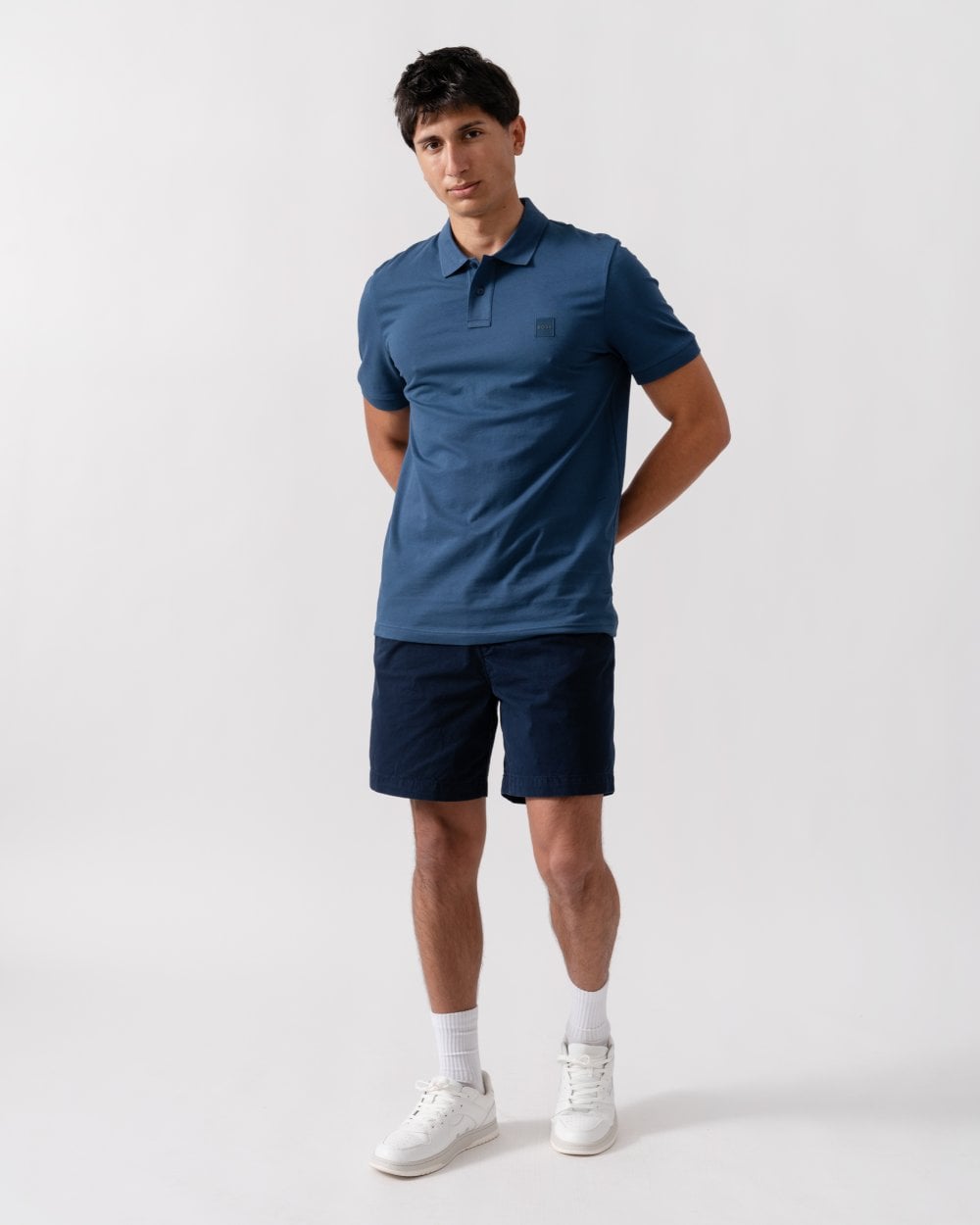 BOSS Orange Passenger Mens Stretch-Cotton Slim-Fit Polo Shirt with Logo Patch - Open Blue 466