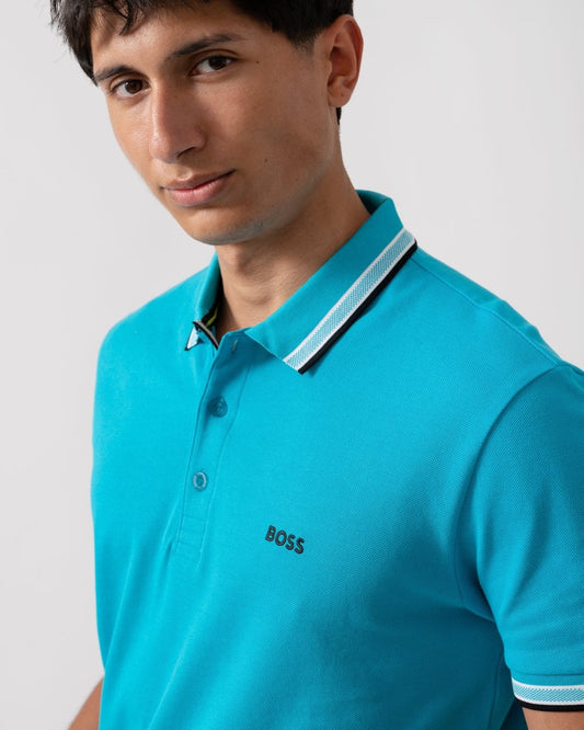 BOSS Green Paddy Contrast Mens Polo - Light/Pastel Blue 452