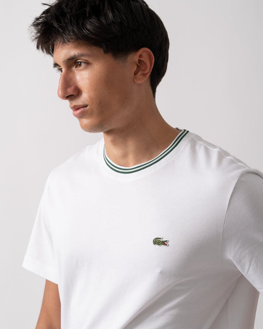 Lacoste Contrast Collar Mens T- Shirt - White 001