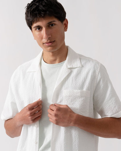 Oliver Sweeney Ravenshead Mens Cotton Seersucker Short Sleeved Shirt - White