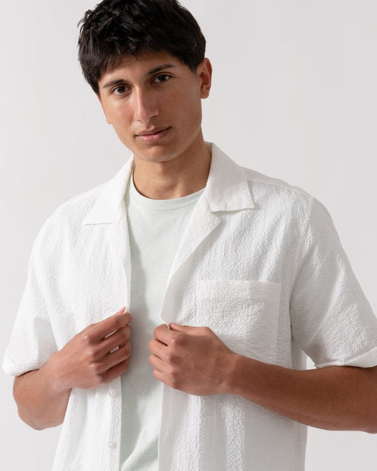 Oliver Sweeney Ravenshead Mens Cotton Seersucker Short Sleeved Shirt - White