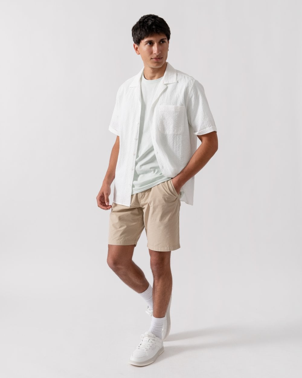 Oliver Sweeney Ravenshead Mens Cotton Seersucker Short Sleeved Shirt - White