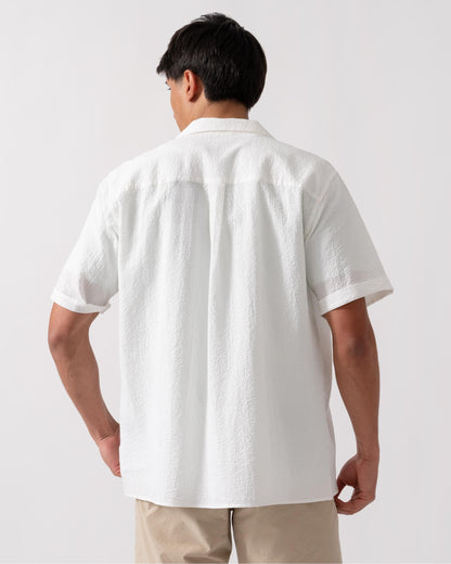 Oliver Sweeney Ravenshead Mens Cotton Seersucker Short Sleeved Shirt - White