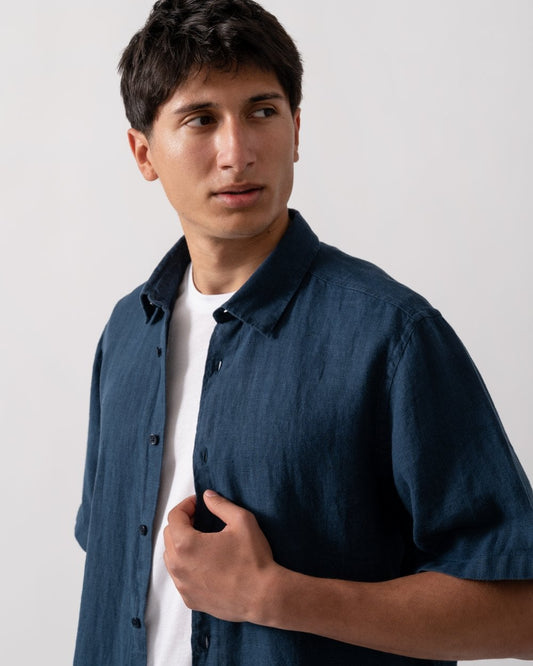 Oliver Sweeney Somerton Mens Short Sleeve Linen Shirt - Navy