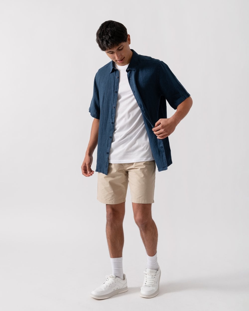 Oliver Sweeney Somerton Mens Short Sleeve Linen Shirt - Navy