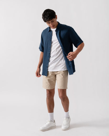 Oliver Sweeney Somerton Mens Short Sleeve Linen Shirt - Navy