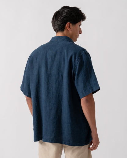 Oliver Sweeney Somerton Mens Short Sleeve Linen Shirt - Navy