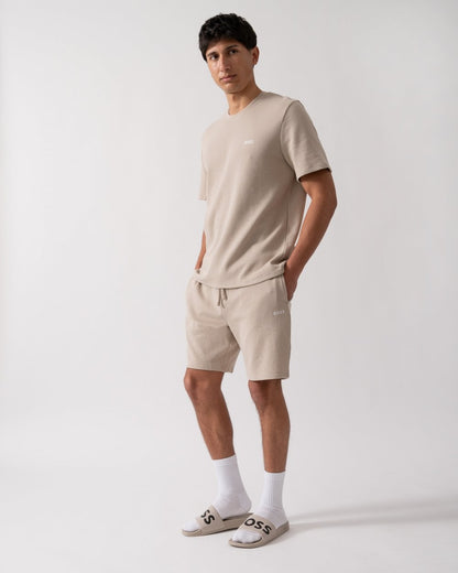BOSS Orange Waffle Mens Cotton Blend Waffle Structure Pyjama Shorts with Embroidered Logo - Light Beige 275