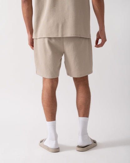 BOSS Orange Waffle Mens Cotton Blend Waffle Structure Pyjama Shorts with Embroidered Logo - Light Beige 275