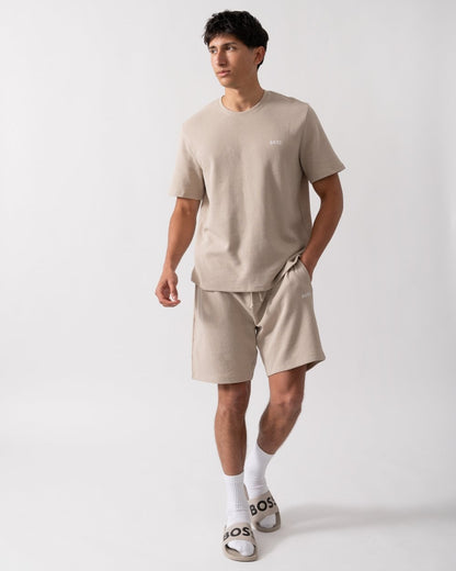 BOSS Orange Waffle Mens Cotton-Blend Pyjama T-Shirt with Embroidered Logo - Light Beige 275