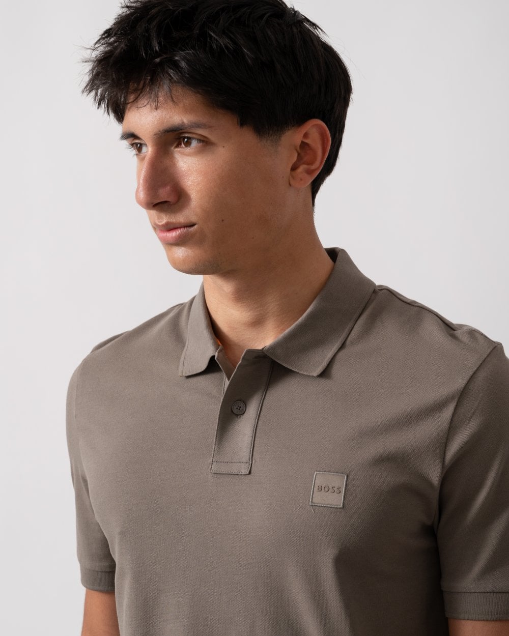 BOSS Orange Passenger Mens Stretch-Cotton Slim-Fit Polo Shirt with Logo Patch - Open Beige 294
