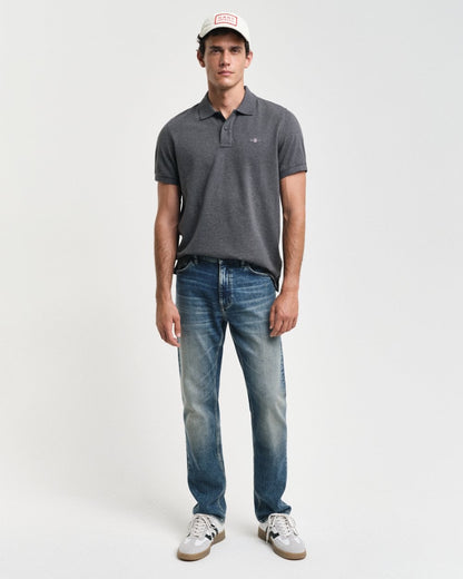 GANT Mens Regular Fit Short Sleeve Shield Logo Pique Polo - 95 Anthracite Melange