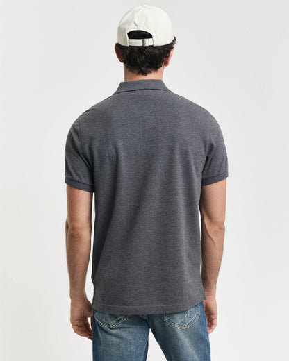 GANT Mens Regular Fit Short Sleeve Shield Logo Pique Polo - 95 Anthracite Melange