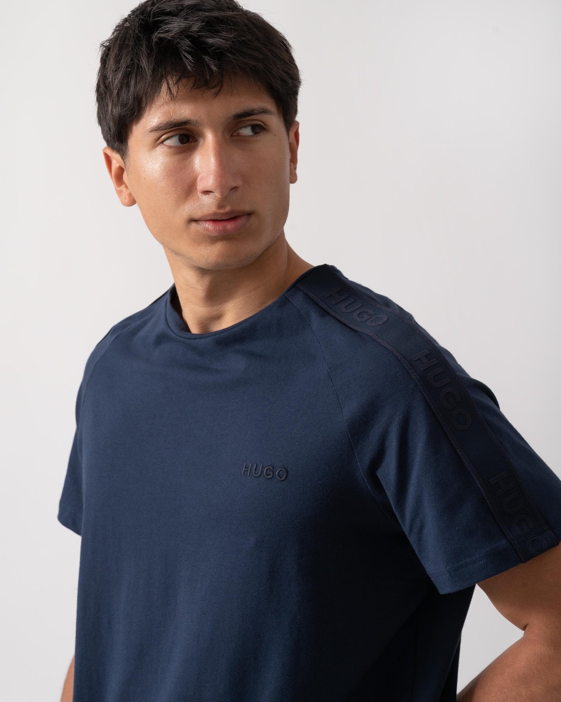 HUGO HUGO LIAM Mens Crew Neck T-Shirt with Logo Tape