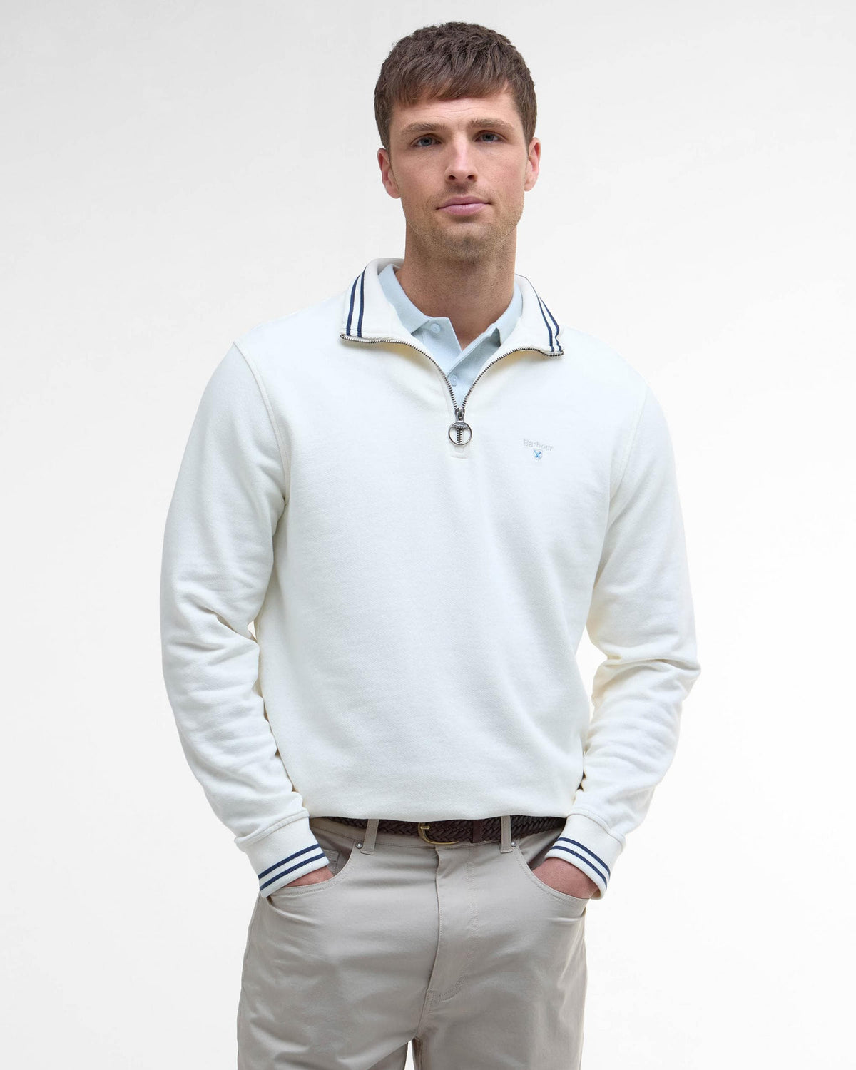 Barbour Rosford Mens Half Zip Sweatshirt - Whisper White - CHO - Designer Mens Sweatshirts