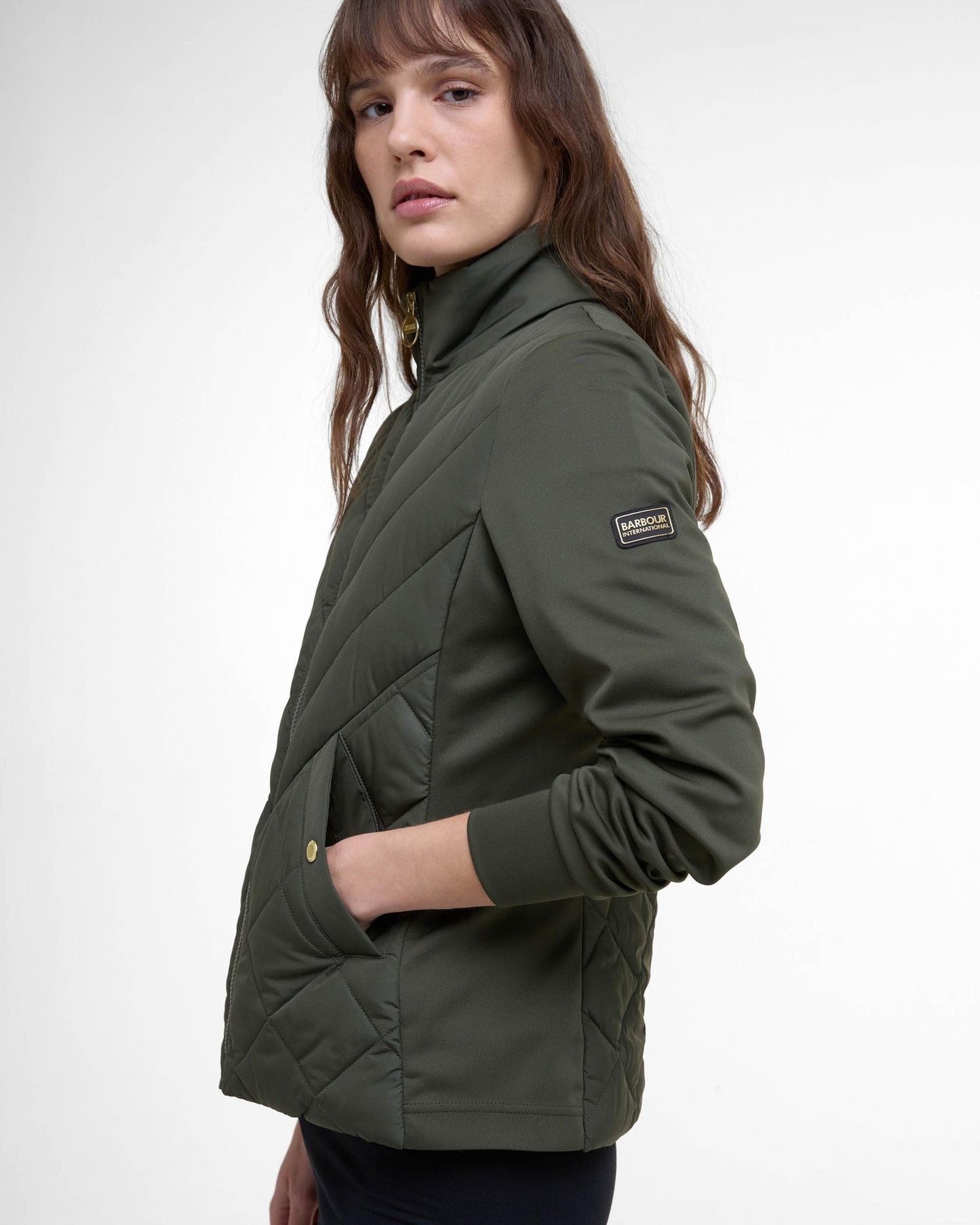Barbour International Natalia Womens Quilted Hybrid Jacket - Envy