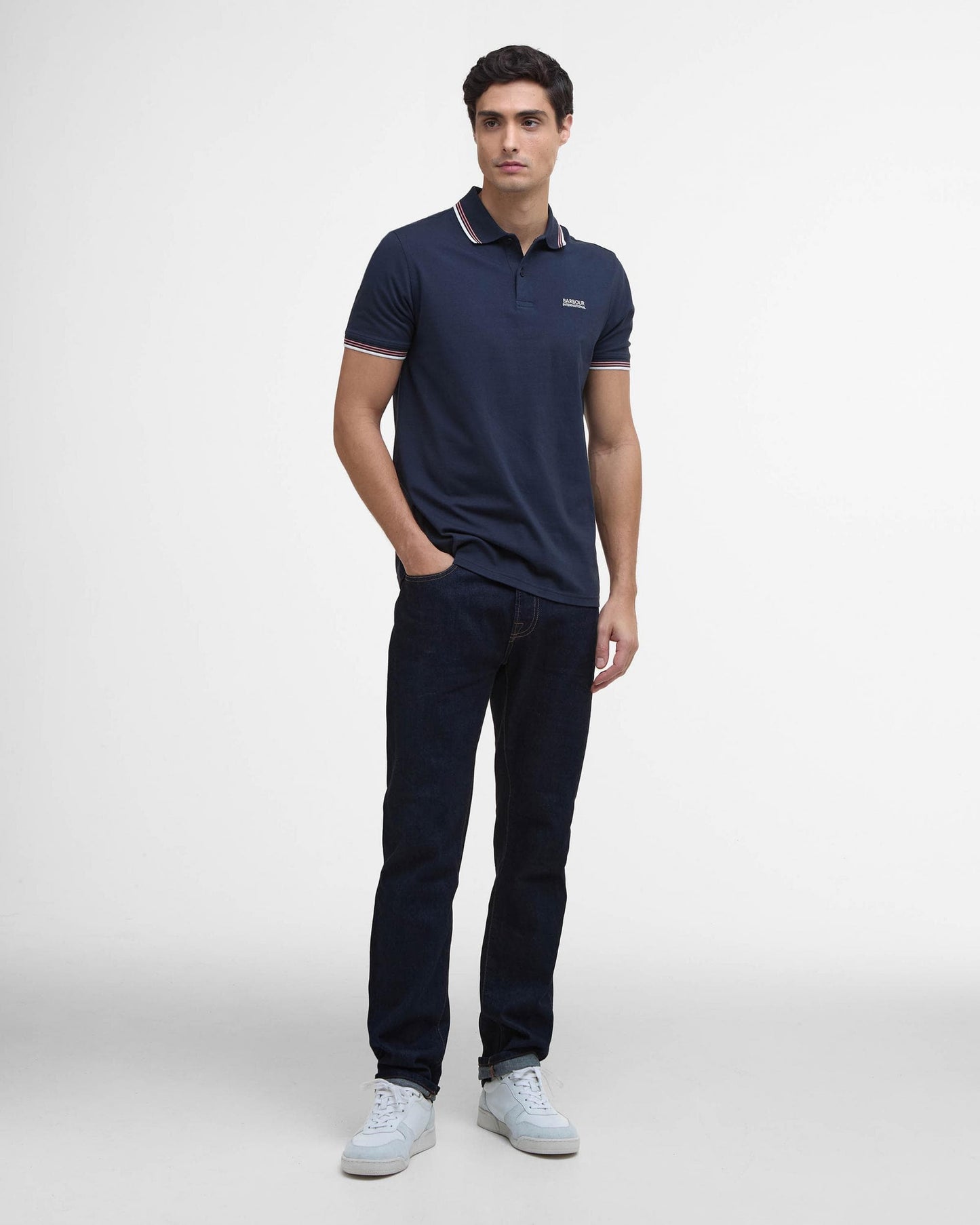 Barbour International Ethan Mens Tipped Polo Shirt - Navy