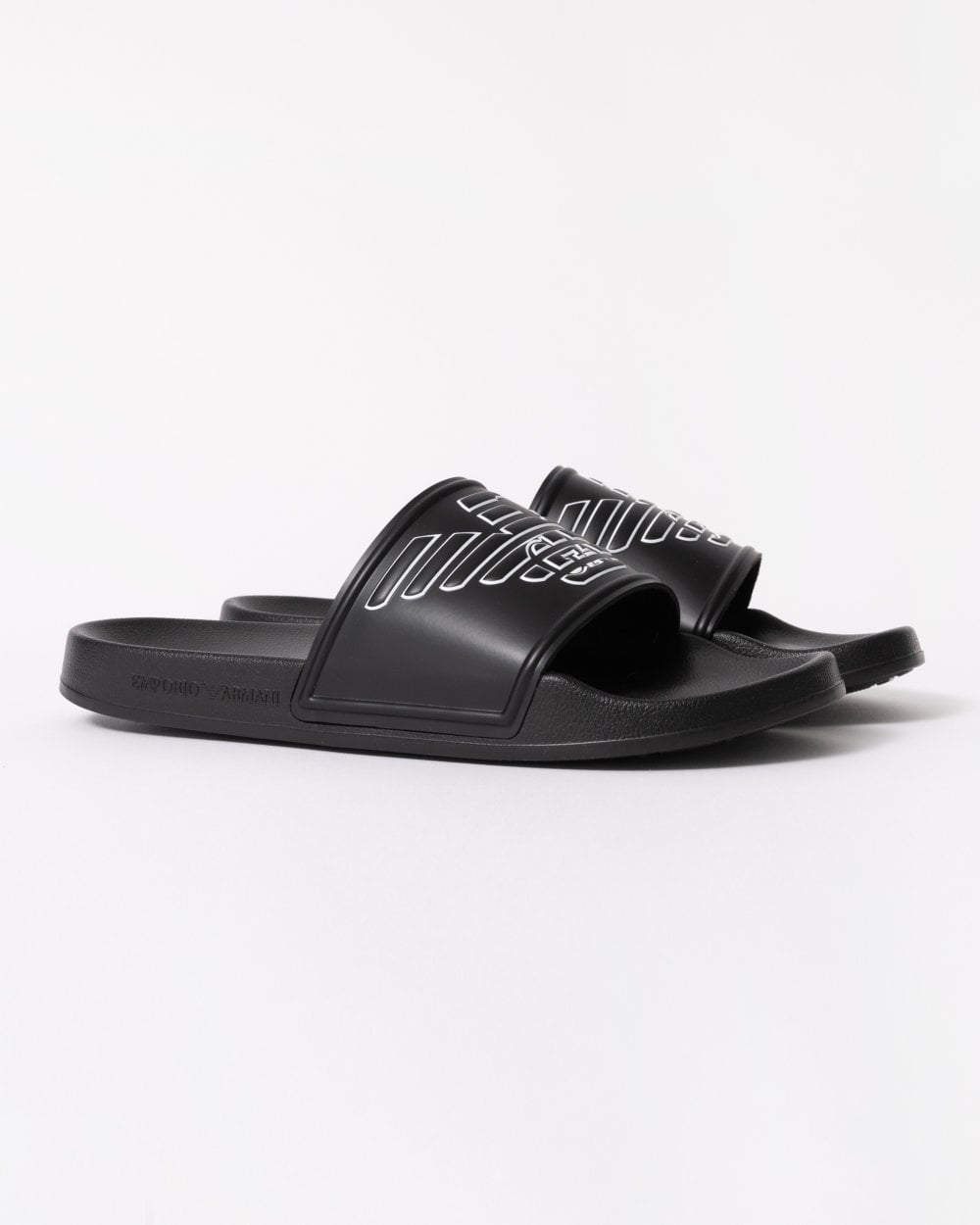 Emporio Armani Mens Embossed Eagle Slides - Black/White