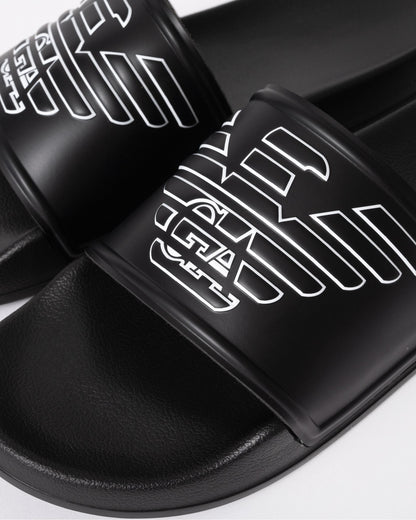 Emporio Armani Mens Embossed Eagle Slides - Black/White