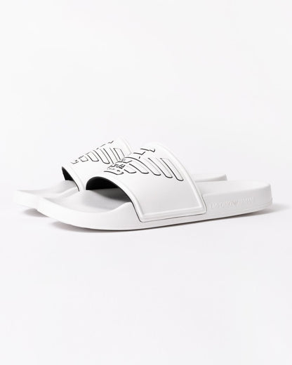 Emporio Armani Mens Embossed Eagle Slides - White/Black
