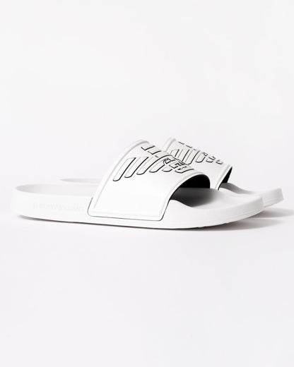Emporio Armani Mens Embossed Eagle Slides - White/Black