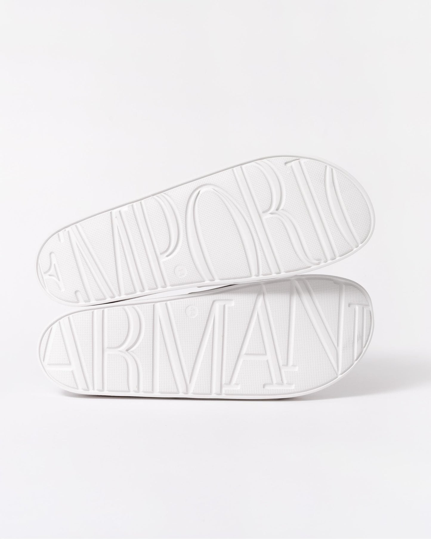 Emporio Armani Mens Embossed Eagle Slides - White/Black