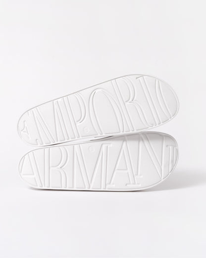 Emporio Armani Mens Embossed Eagle Slides - White/Black