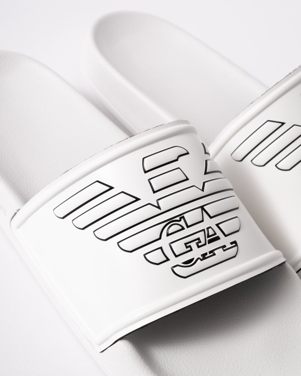 Emporio Armani Mens Embossed Eagle Slides - White/Black