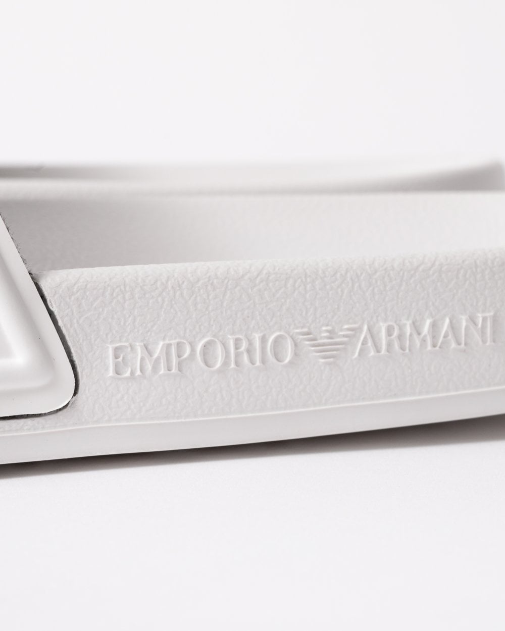Emporio Armani Mens Embossed Eagle Slides - White/Black