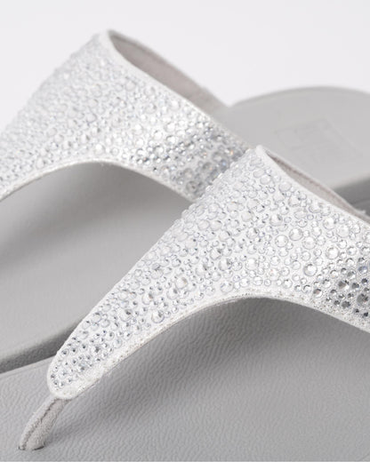 FitFlop Womens Lulu Crystal-Mix Toe-Post Sandals - Silver 011