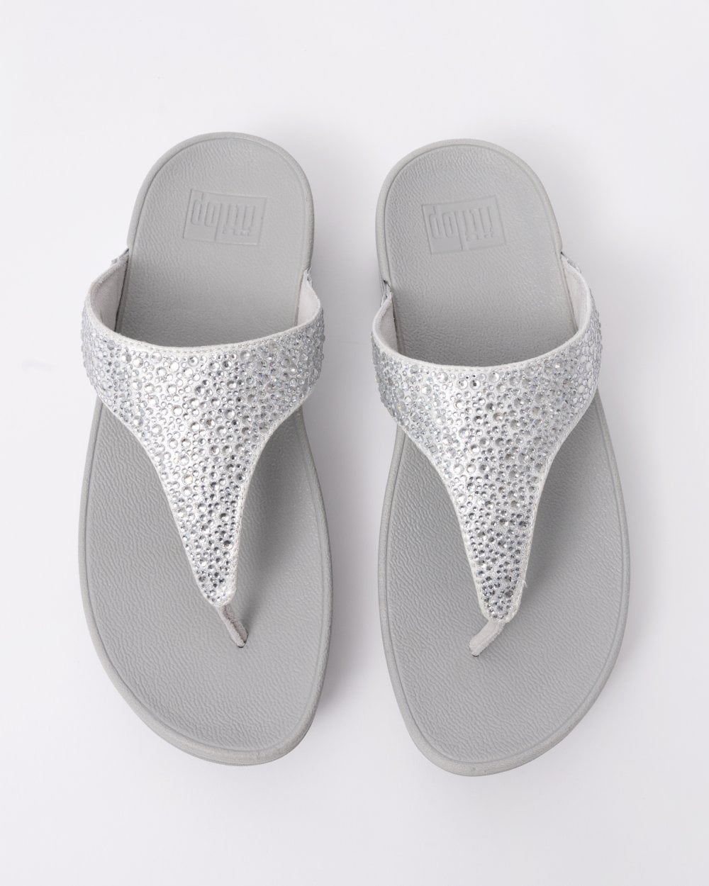 FitFlop Womens Lulu Crystal-Mix Toe-Post Sandals - Silver 011