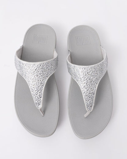 FitFlop Womens Lulu Crystal-Mix Toe-Post Sandals - Silver 011