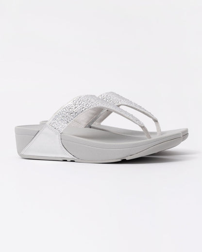 FitFlop Womens Lulu Crystal-Mix Toe-Post Sandals - Silver 011