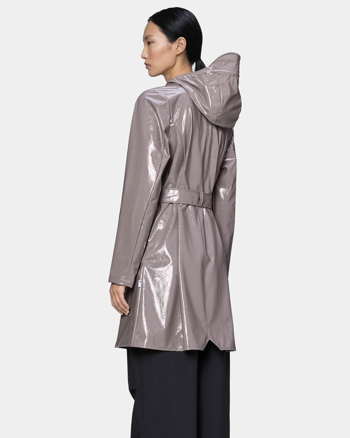 Rains Curve Long Womens Jacket - 194 Cinder Glaze. Side. 