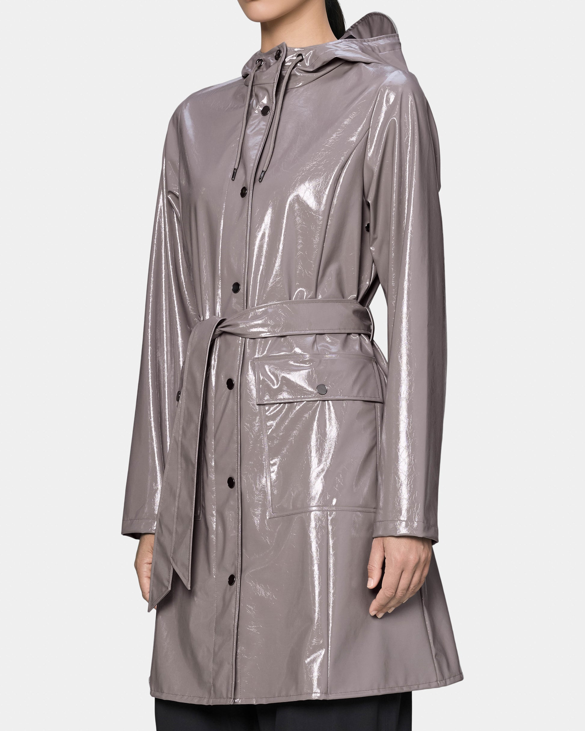 Rains Curve Long Womens Jacket - 194 Cinder Glaze. Detail. 